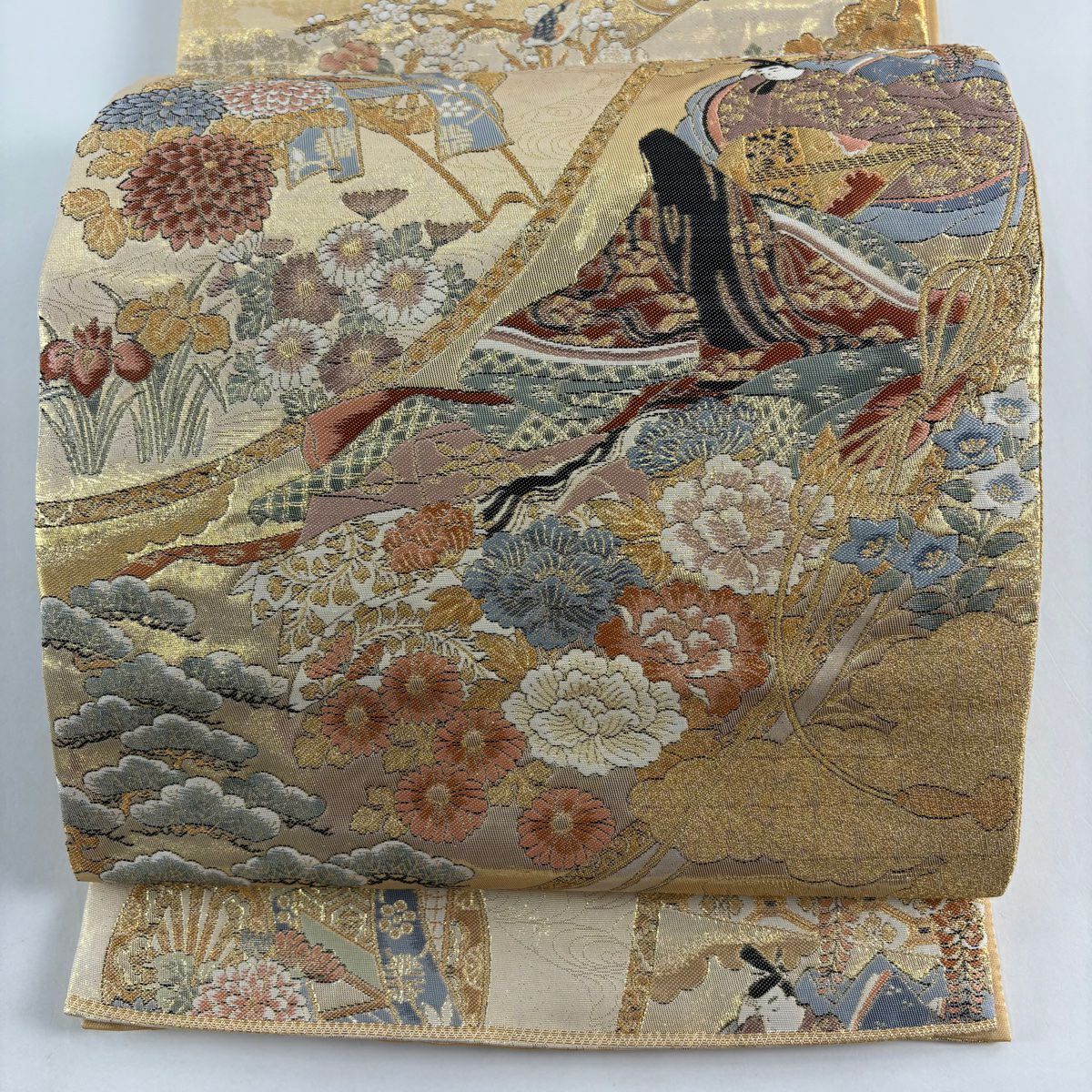 袋帶 秀品級 人物 御所車 金金箔 金絲 金 六通 純蠶絲