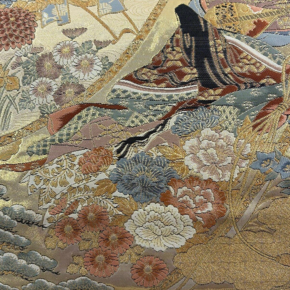 袋帶 秀品級 人物 御所車 金金箔 金絲 金 六通 純蠶絲