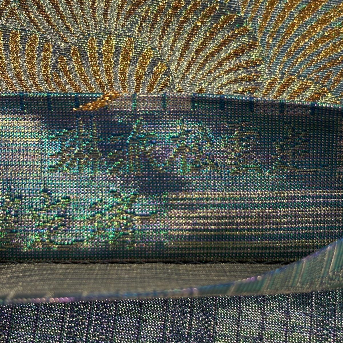【美品】 袋帶 逸品級 佐波理 落款あり 琳派松樹雲定 金銀彩 綠 お太鼓柄 純蠶絲