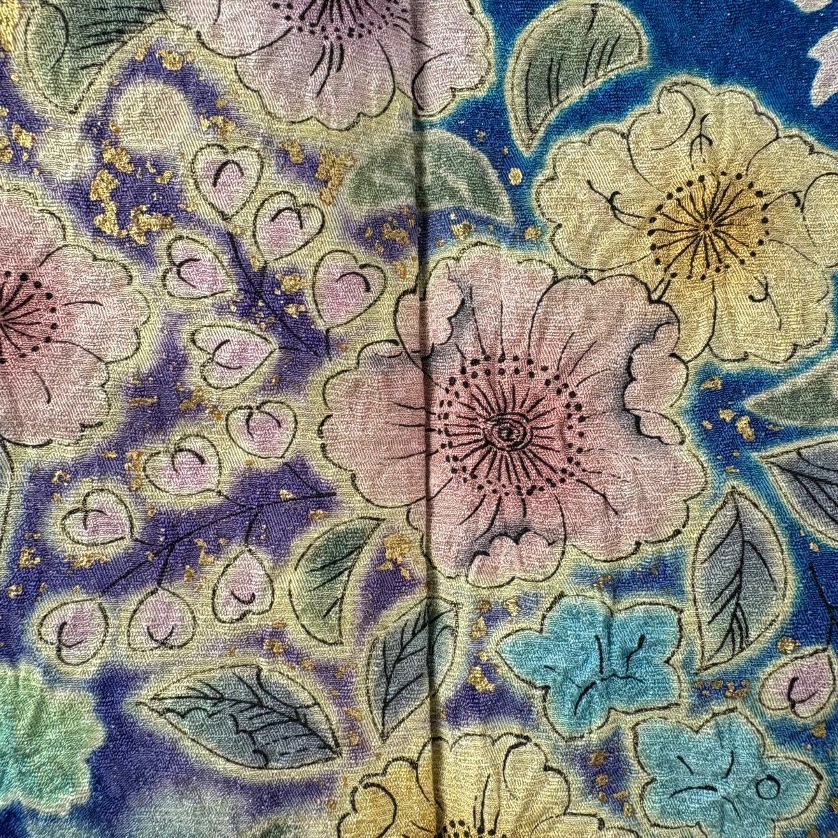 【美品】振袖禮服 身長167cm 袖長71cm L 雙層 辻花染 流水 金銀彩 青 純蠶絲 逸品級