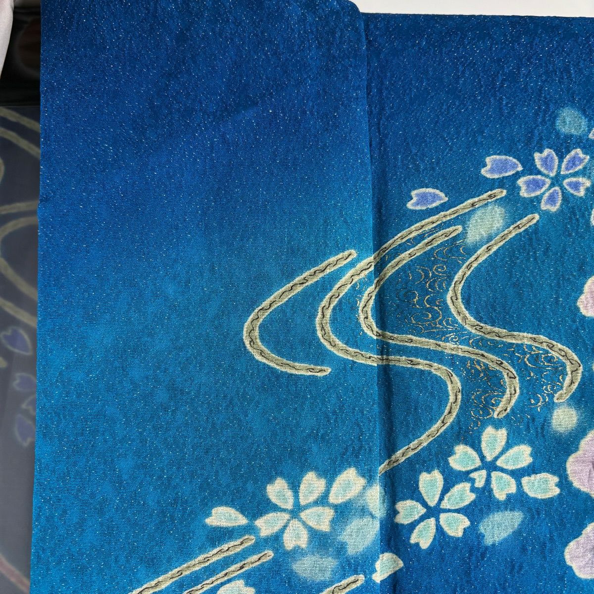 【美品】振袖禮服 身長167cm 袖長71cm L 雙層 辻花染 流水 金銀彩 青 純蠶絲 逸品級
