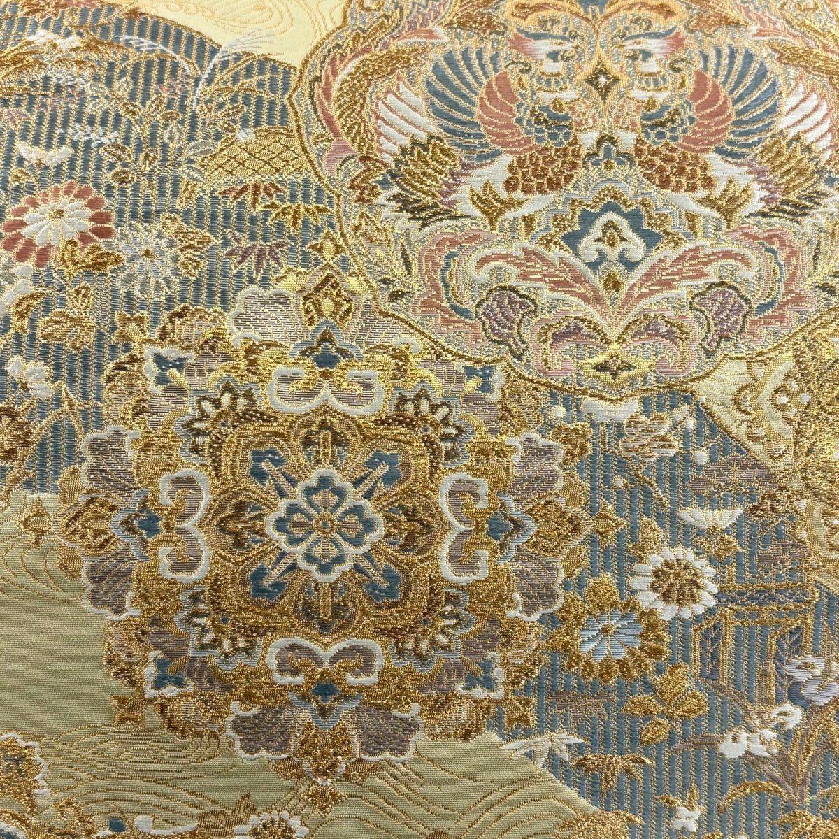 【美品】 袋帶 秀品級 向鳥 華紋 金銀絲 金金箔 金色 六通 純蠶絲