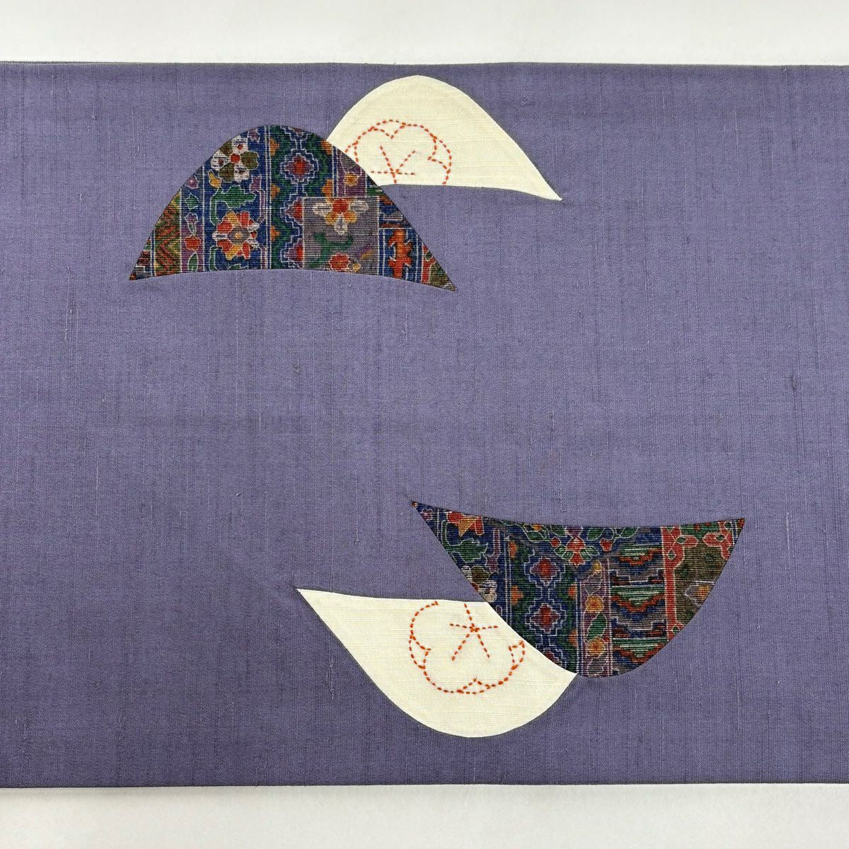 袋帶 秀品級 紬織織 山 枝梅花 刺繡 紫 純蠶絲