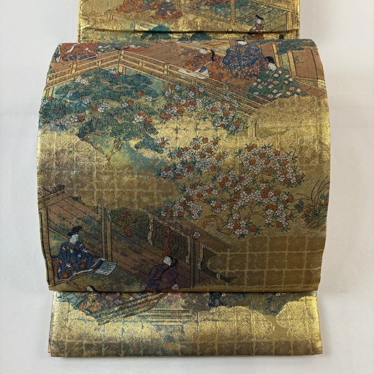 【美品】 袋帶 秀品級 人物 雪輪 金金箔 金色 六通 純蠶絲