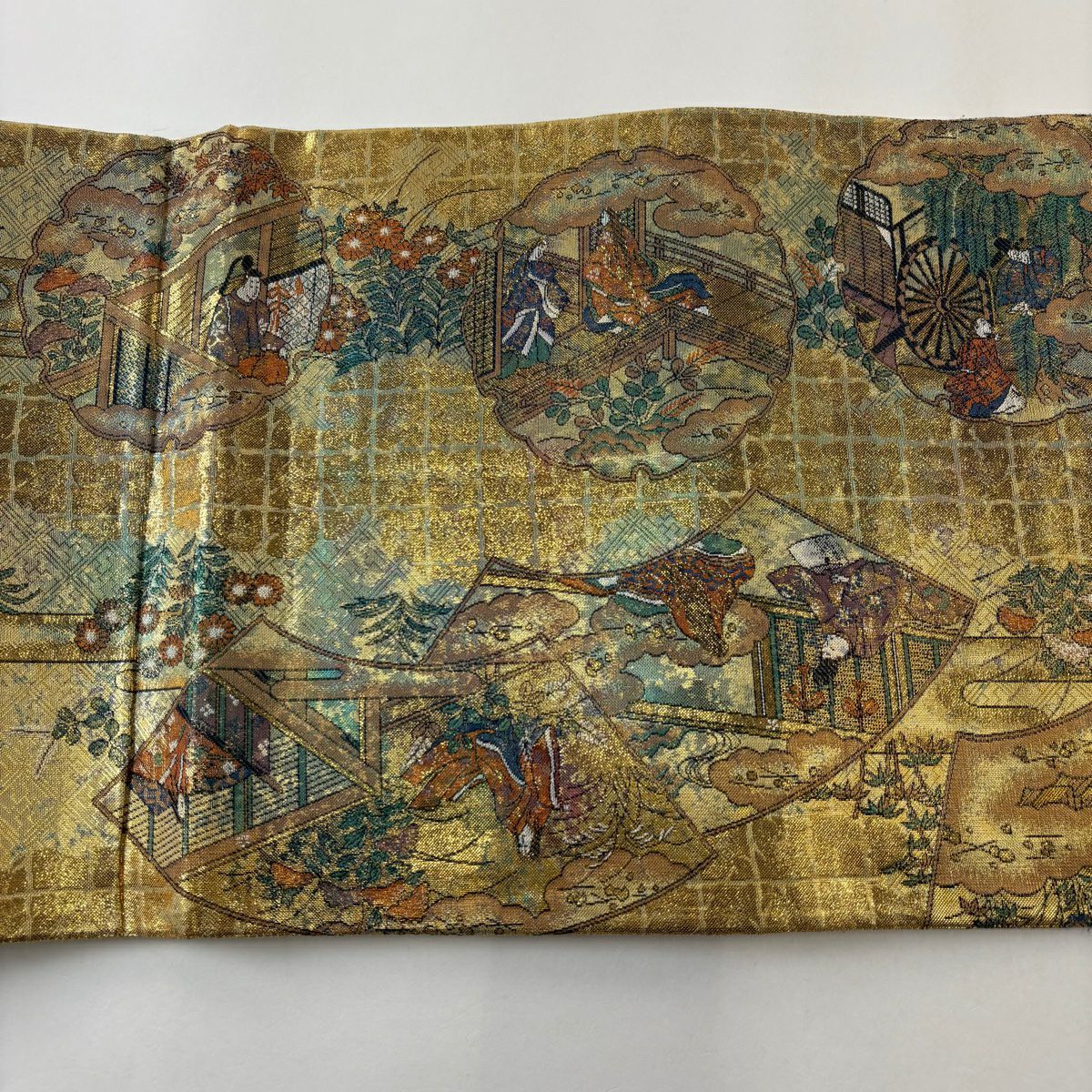 【美品】 袋帶 秀品級 人物 雪輪 金金箔 金色 六通 純蠶絲