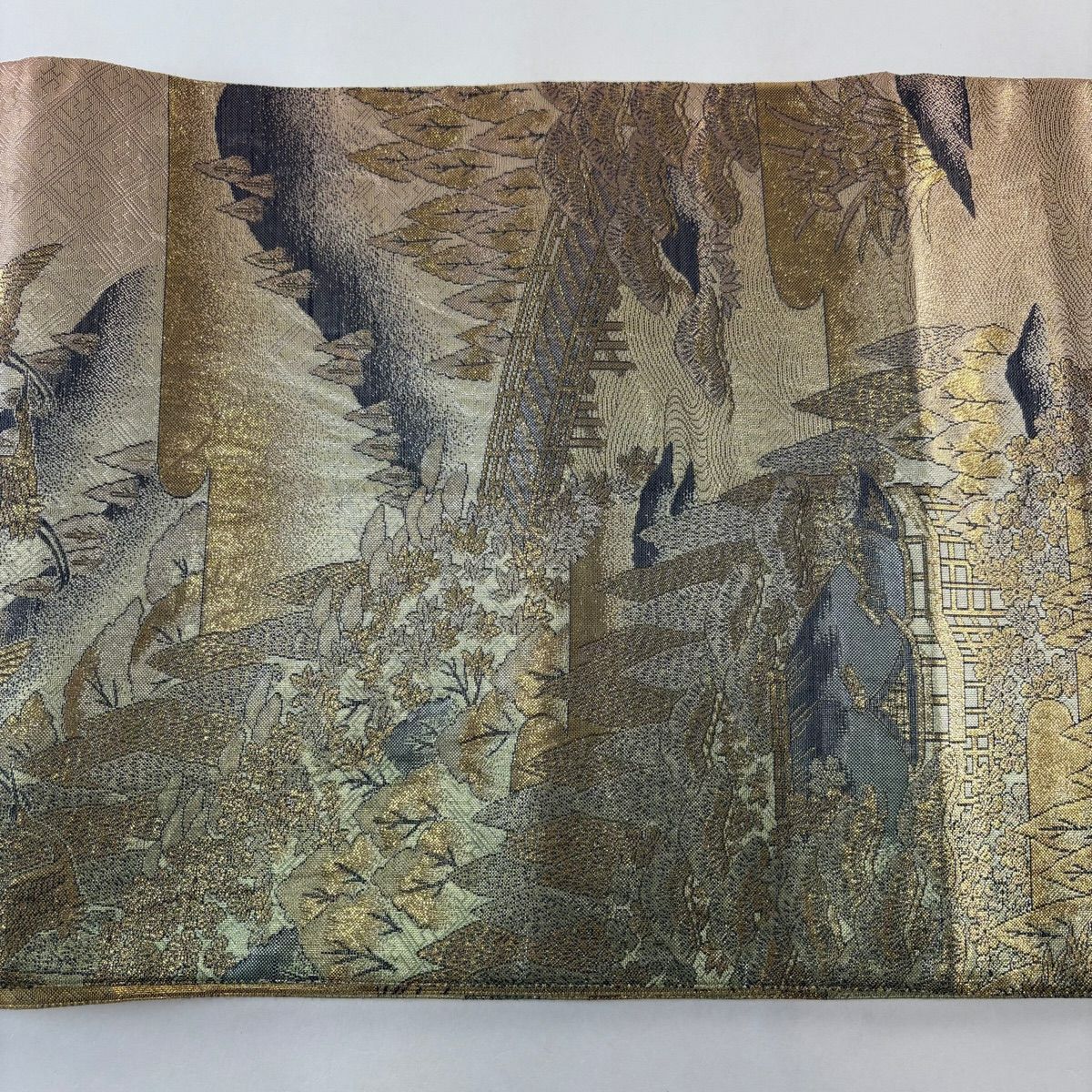 【美品】 袋帶 秀品級 人物 雪輪 金金箔 金色 六通 純蠶絲