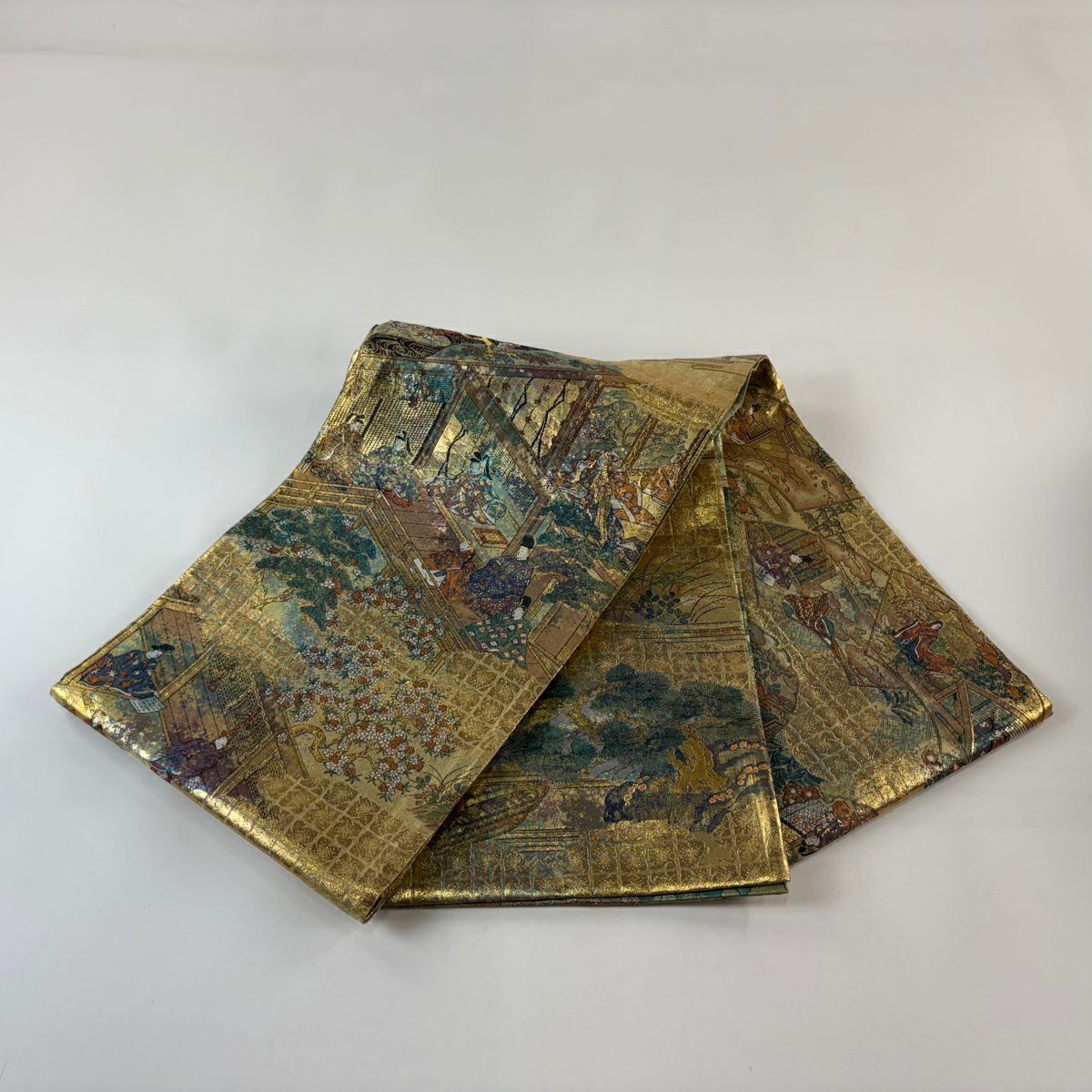 【美品】 袋帶 秀品級 人物 雪輪 金金箔 金色 六通 純蠶絲