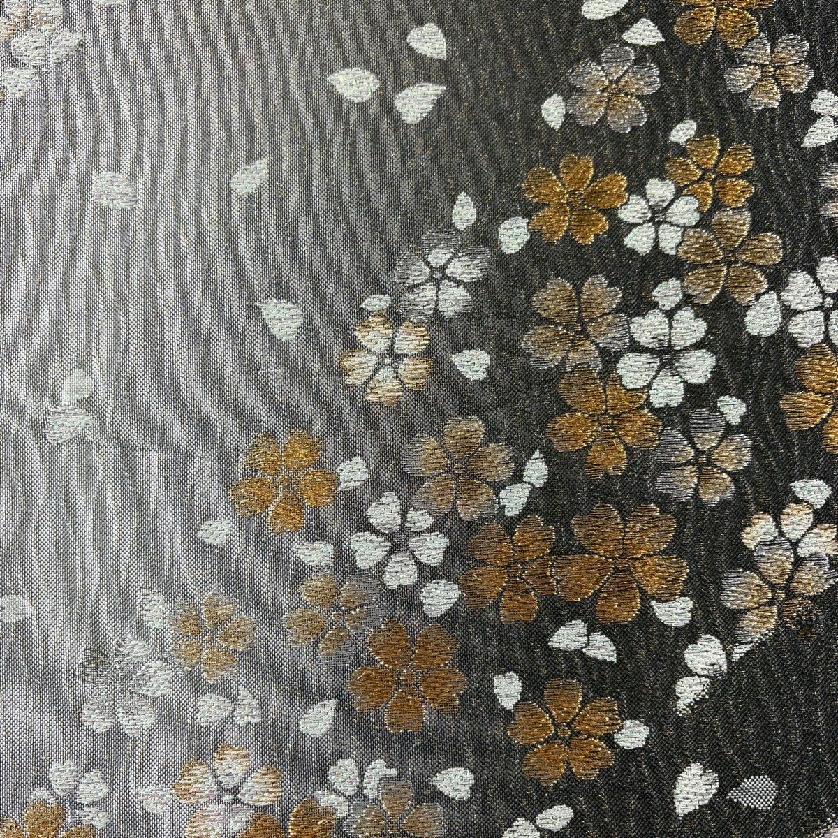 【美品】 袋帶 秀品級 櫻花花瓣 金金箔 金銀彩 墨色 六通 純蠶絲