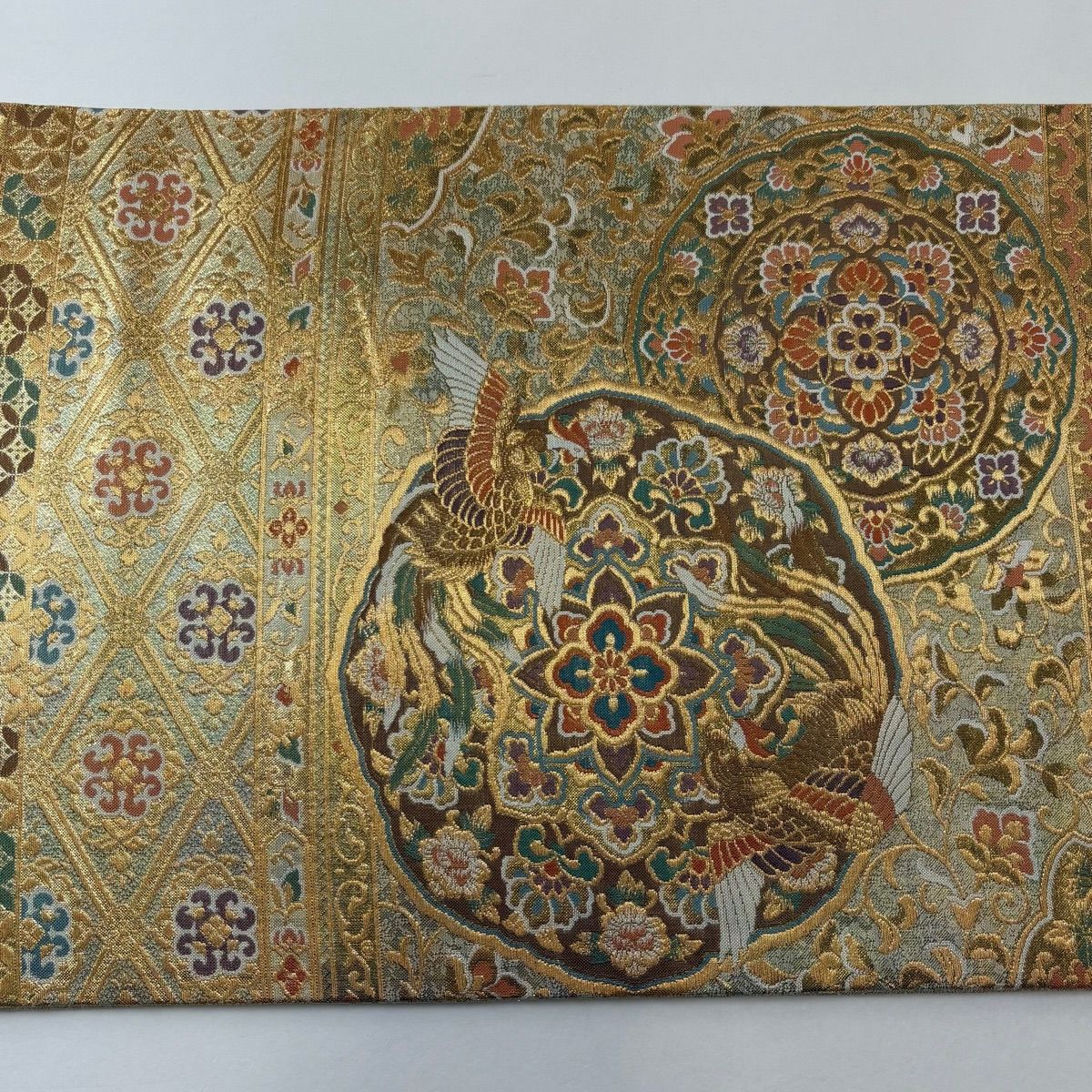 【美品】 袋帶 秀品級 華紋 花鳥 金金箔 金絲 金色 六通 純蠶絲