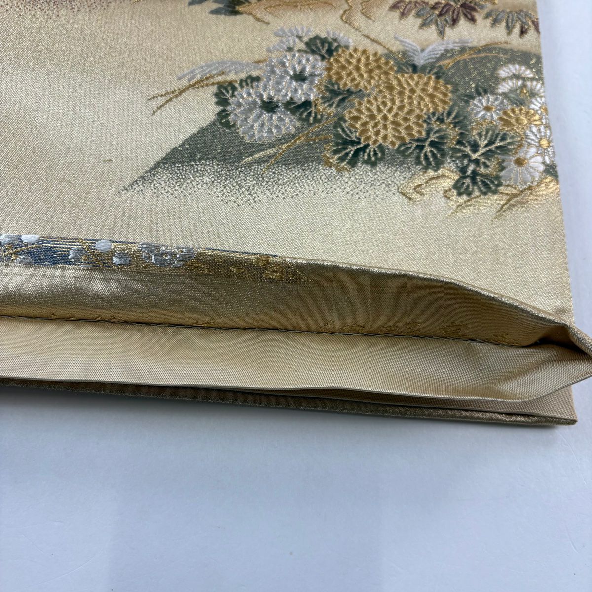 【美品】 袋帶 秀品級 菊花 松樹梅花 金銀線 金金箔 金色 六通 純蠶絲