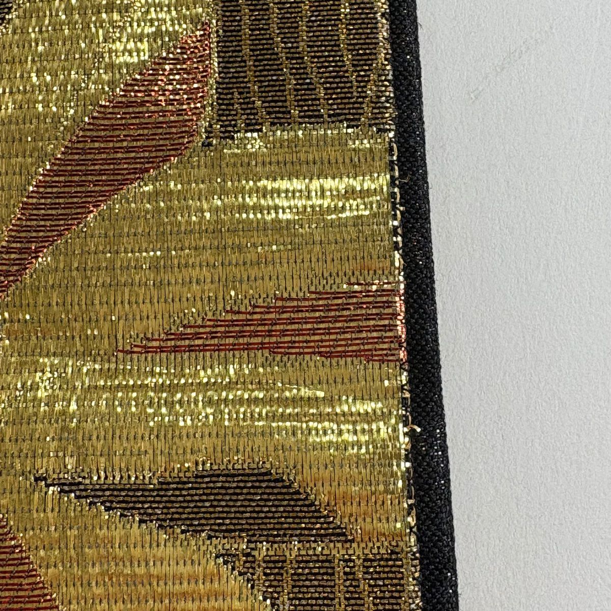 袋帶 秀品級 振袖禮服禮服 草花紋紋 幾何學 金絲 金金箔 黑 六通 純蠶絲