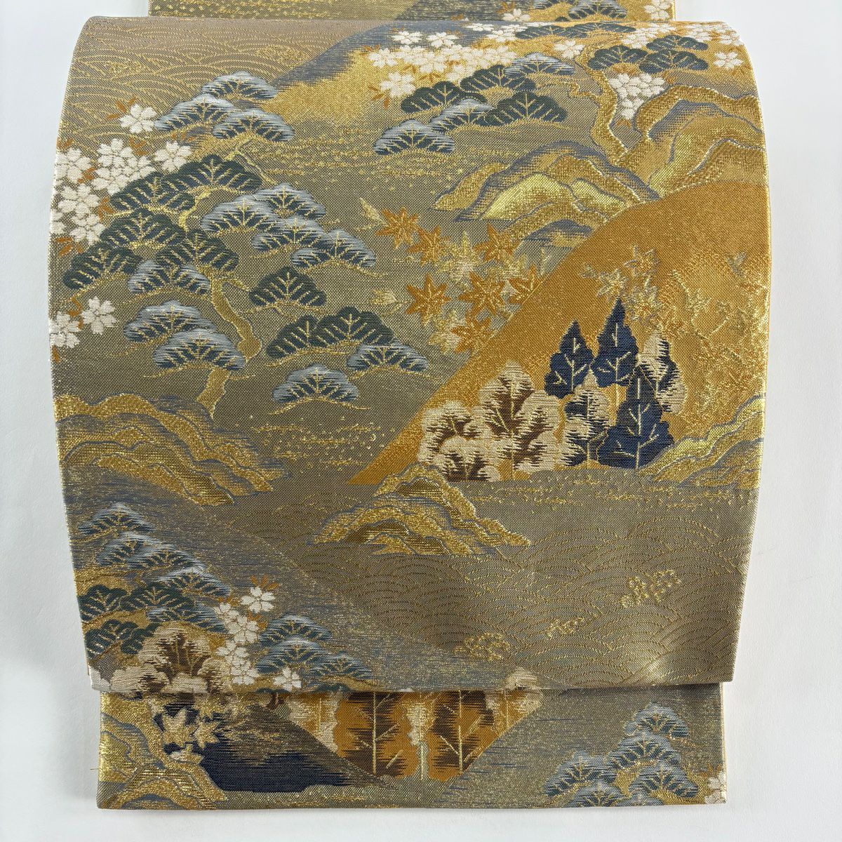 袋帶 秀品級 山峦 松樹 金絲 金金箔 金 六通 純蠶絲