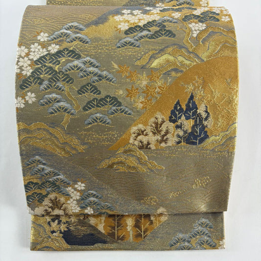 袋帶 秀品級 山峦 松樹 金絲 金金箔 金 六通 純蠶絲