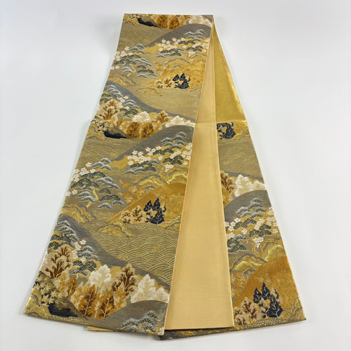 袋帶 秀品級 山峦 松樹 金絲 金金箔 金 六通 純蠶絲