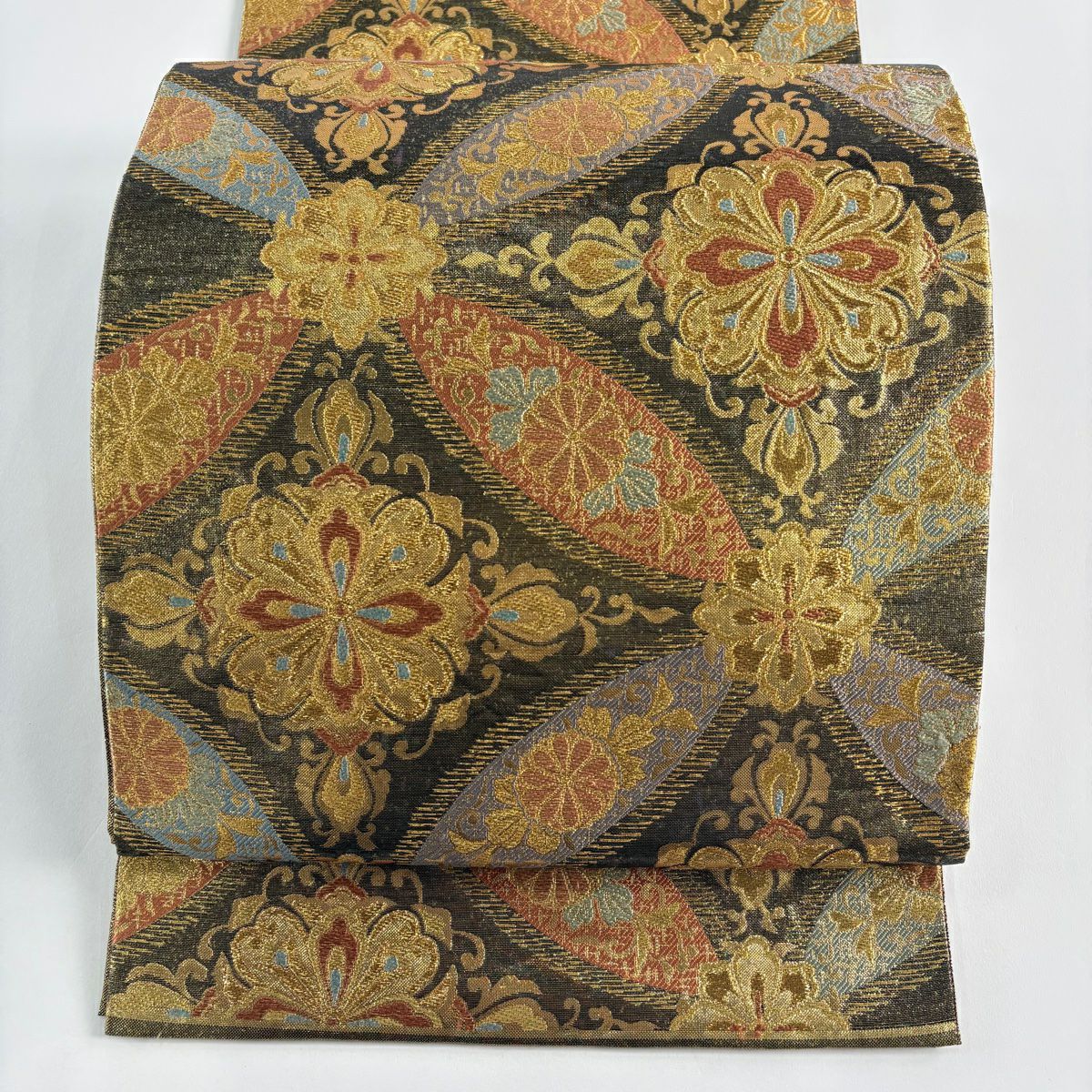 【美品】 袋帶 秀品級 振袖禮服禮服用 七寶紋 華紋 金絲 金金箔 金色 六通 純蠶絲
