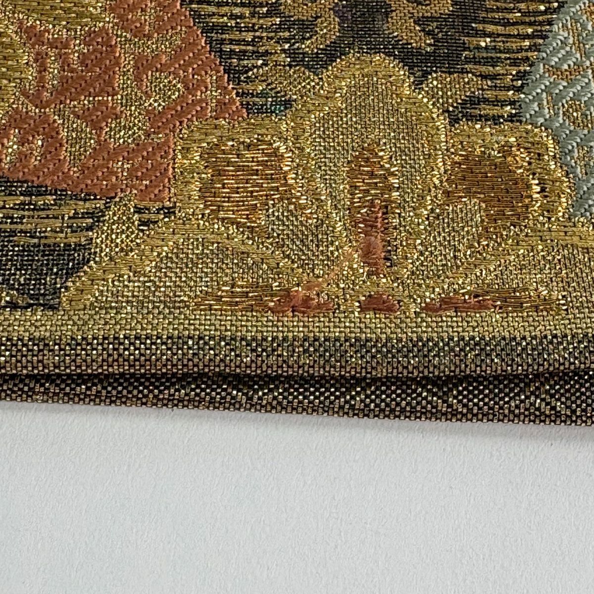 【美品】 袋帶 秀品級 振袖禮服禮服用 七寶紋 華紋 金絲 金金箔 金色 六通 純蠶絲