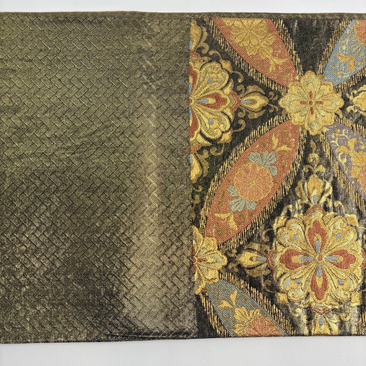【美品】 袋帶 秀品級 振袖禮服禮服用 七寶紋 華紋 金絲 金金箔 金色 六通 純蠶絲