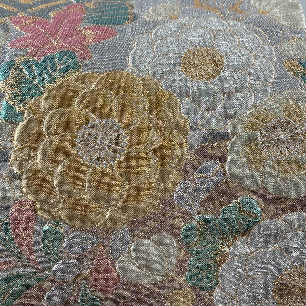 【美品】 袋帶 名品級 辻花染圖案 雲文 金銀絲 金金箔 銀 六通 純蠶絲