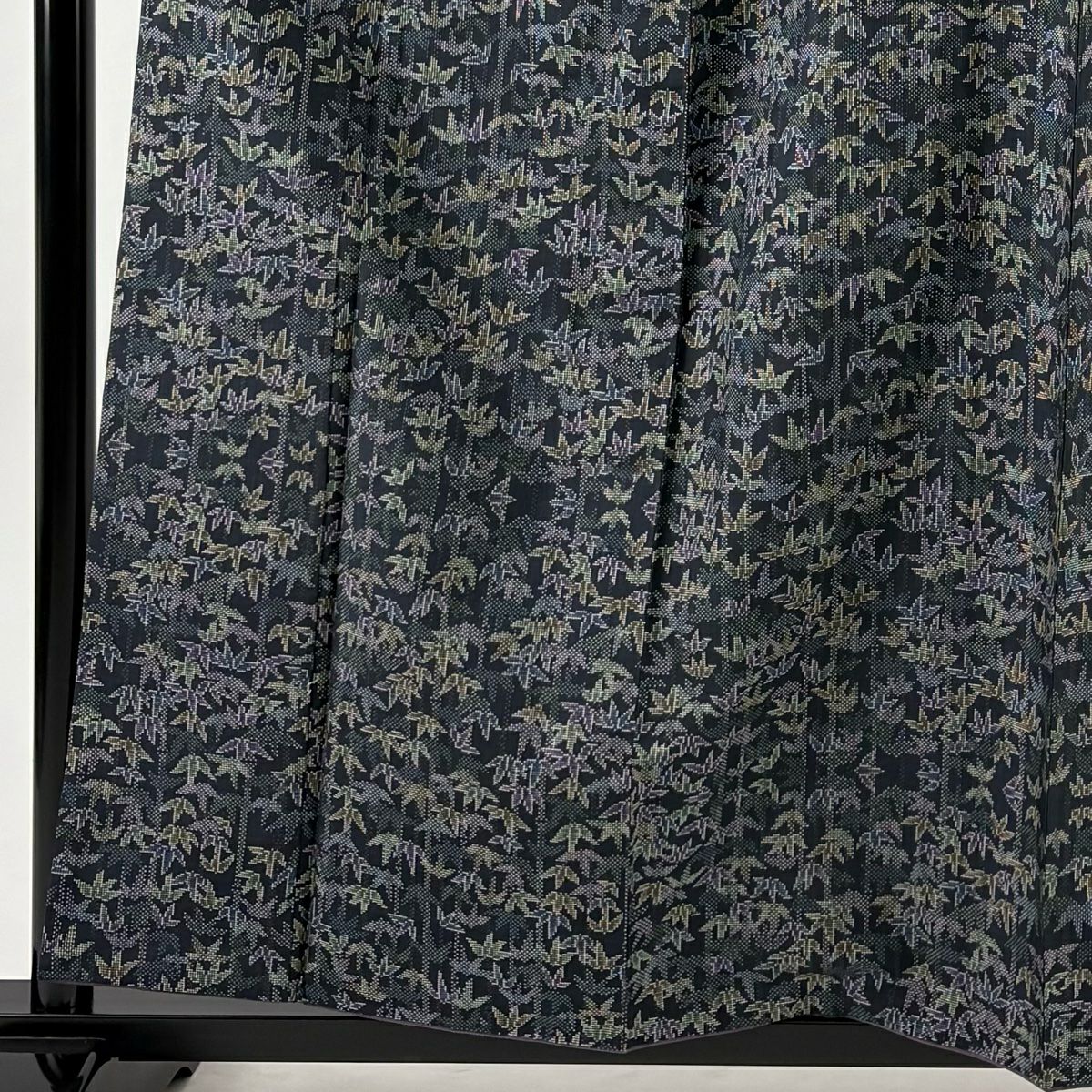 【美品】 紬織 身長158.5cm 袖長63.5cm S 雙層 竹子 深藍 純蠶絲 名品級