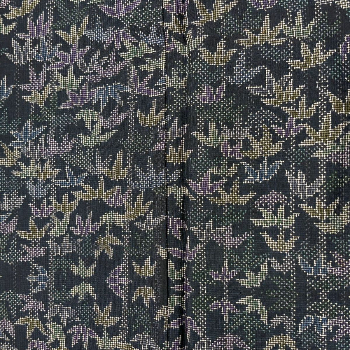 【美品】 紬織 身長158.5cm 袖長63.5cm S 雙層 竹子 深藍 純蠶絲 名品級