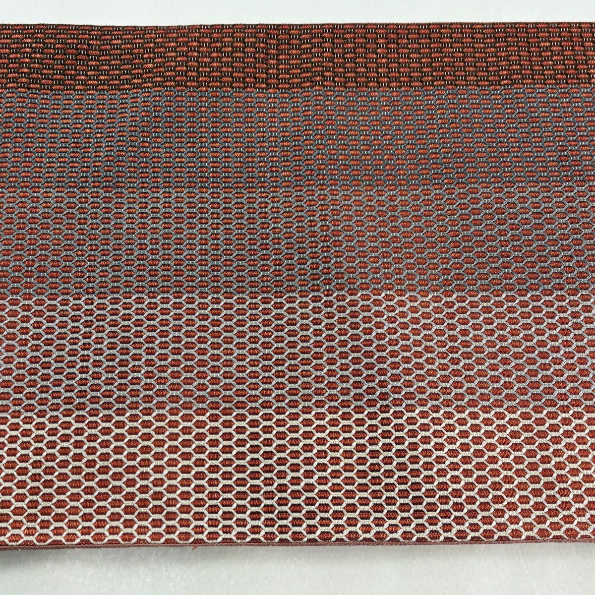 【美品】 袋帶 秀品級 龜甲 縞 金絲 茜 深紅 全通 純蠶絲