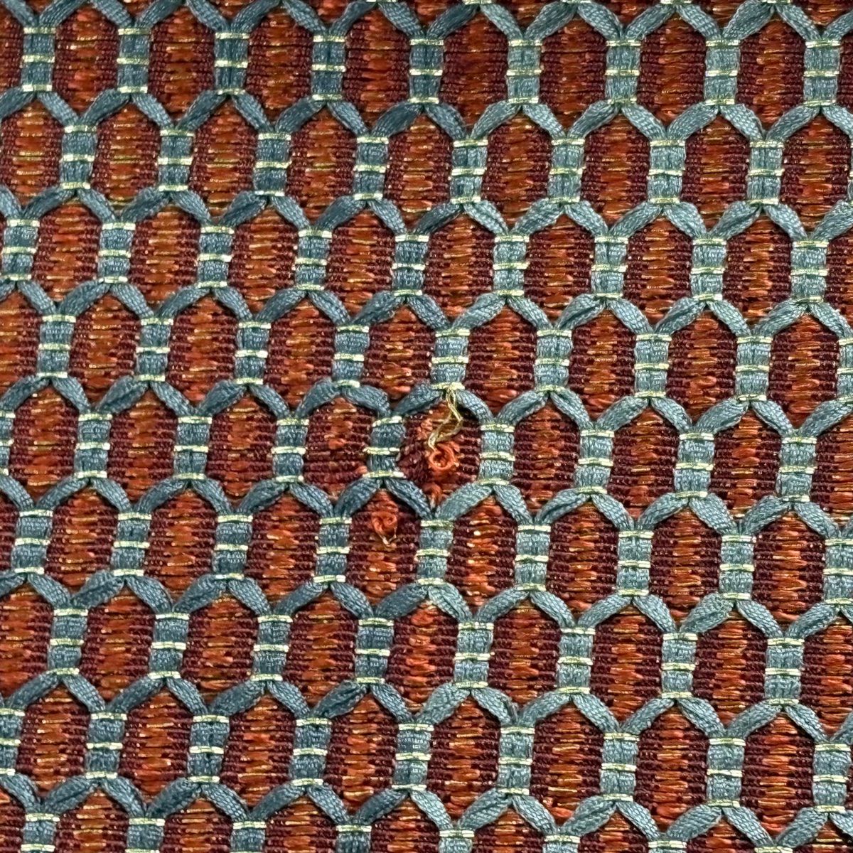 【美品】 袋帶 秀品級 龜甲 縞 金絲 茜 深紅 全通 純蠶絲