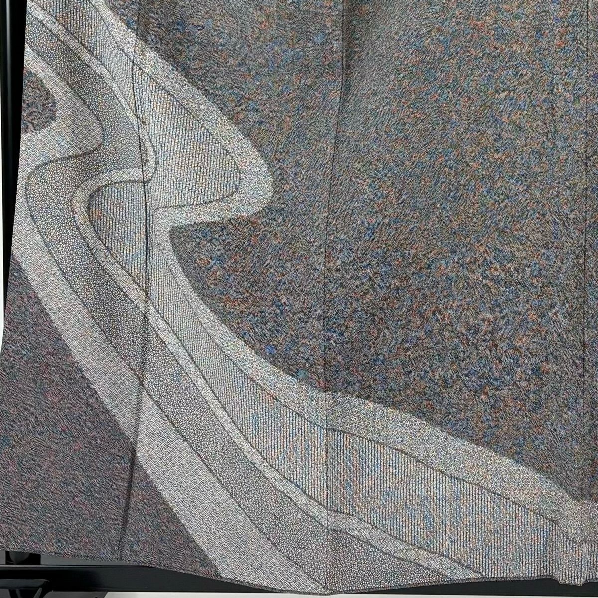 付下 身長159cm 袖長68.5cm L 雙層 流水 青海波 黑灰 純蠶絲 優品級