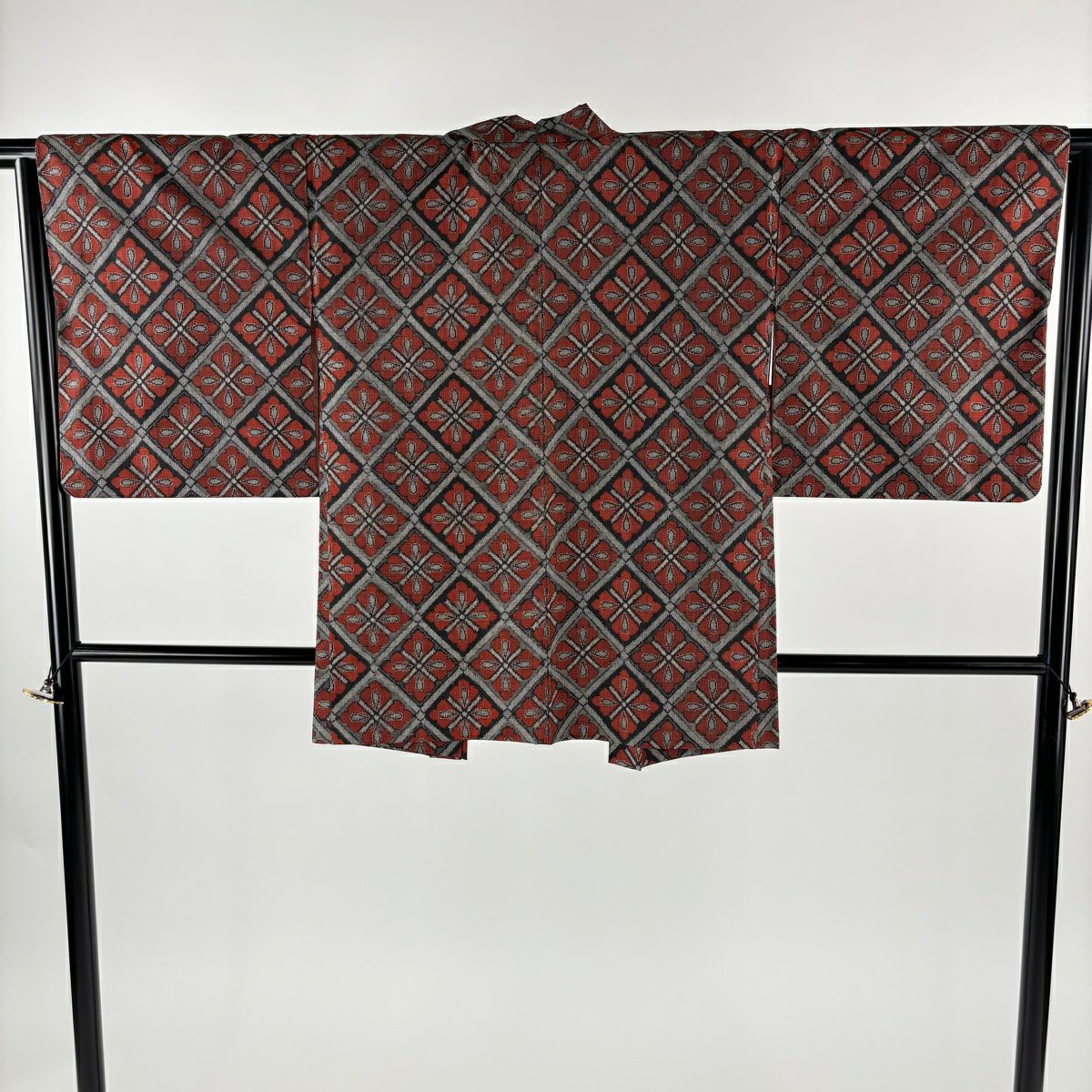 【美品】 紬織 身長158.5cm 袖長63cm S 雙層 套裝 花菱 斜格 茜 純蠶絲 優品級