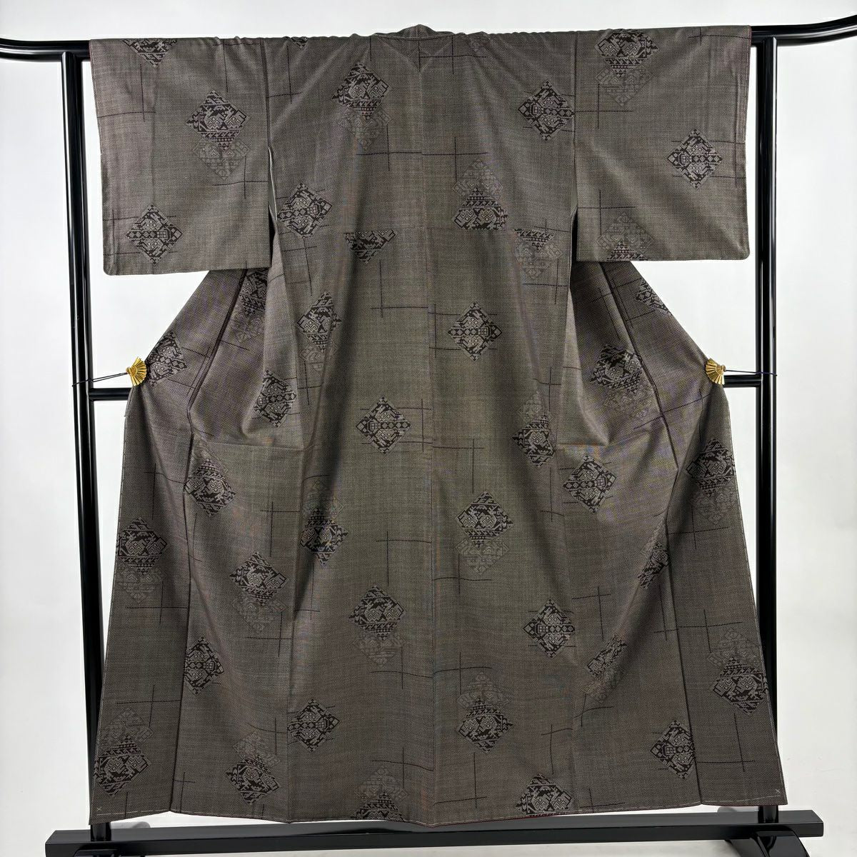 【美品】 紬織 身長155.5cm 袖長62cm S 雙層 有栖川文 菱 焦茶 純蠶絲 秀品級