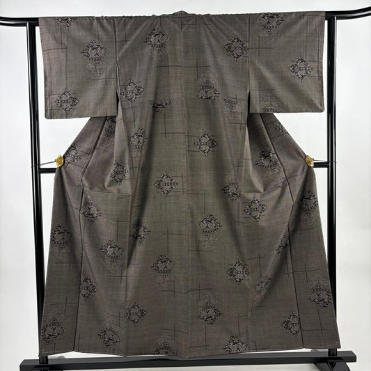 【美品】 紬織 身長155.5cm 袖長62cm S 雙層 有栖川文 菱 焦茶 純蠶絲 秀品級