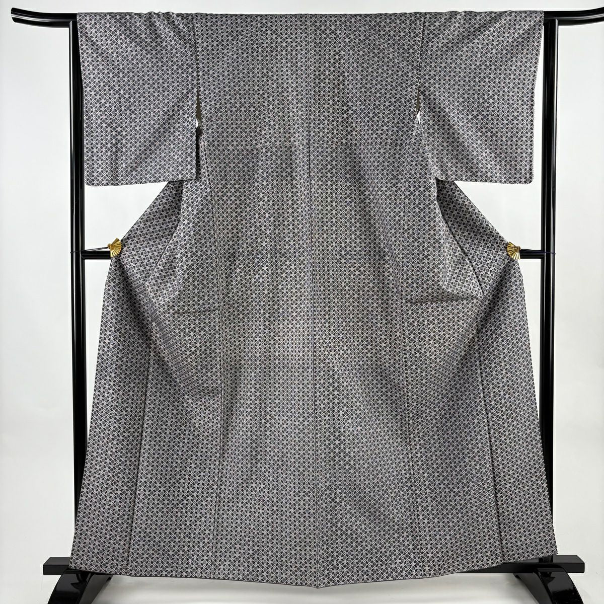 【美品】 小紋 身長162.5cm 袖長64.5cm M 雙層 紬織織 幾何學 焦茶 純蠶絲 秀品級