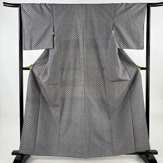 【美品】 小紋 身長162.5cm 袖長64.5cm M 雙層 紬織織 幾何學 焦茶 純蠶絲 秀品級
