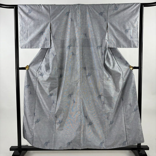 紬織 身長158.5cm 袖長63cm S 雙層 蝶 青灰 純蠶絲 秀品級