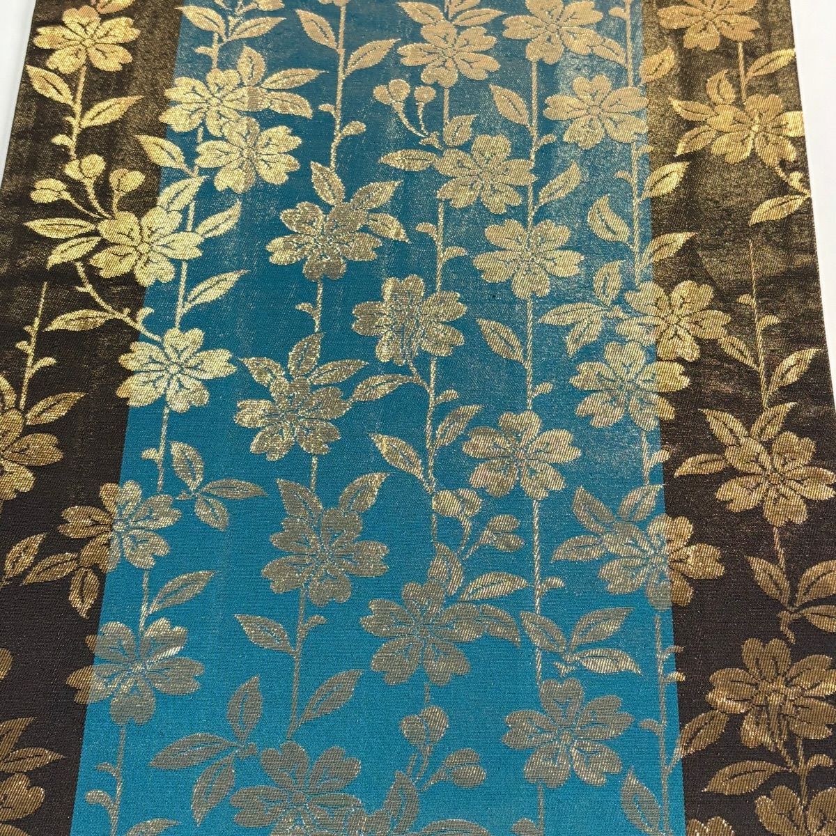 袋帶 秀品級 振袖禮服禮服用 蝴蝶 櫻花 金絲 金金箔 綠 六通 純蠶絲