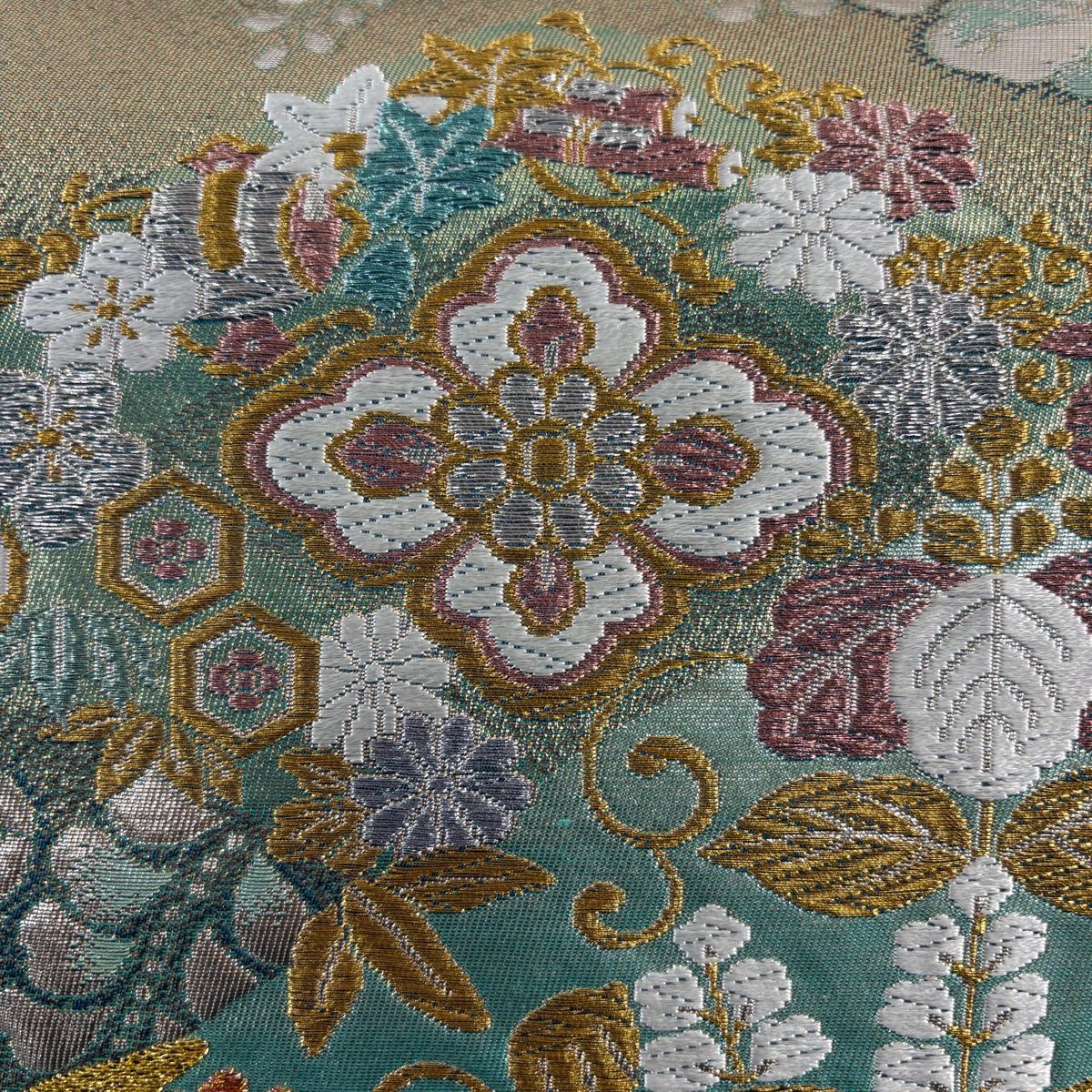 【美品】 袋帶 秀品級 草花紋紋 桐 金銀糸 金金箔 金色 六通 純蠶絲