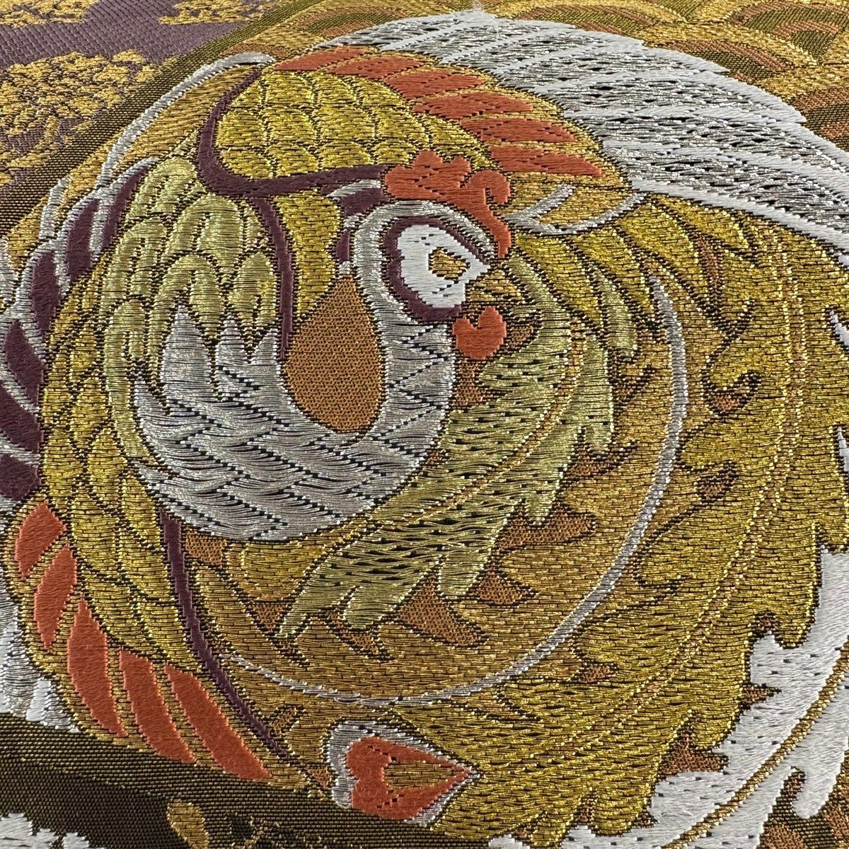 【美品】 袋帶 秀品級 鳳凰 花兔 金銀線 金金箔 金茶 六通 純蠶絲