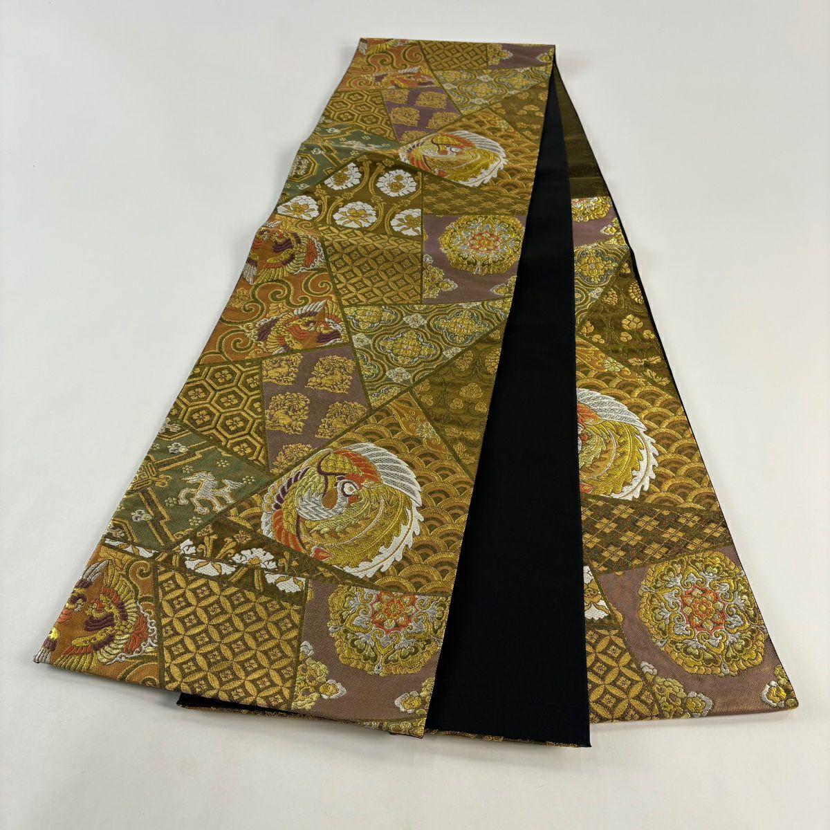 【美品】 袋帶 秀品級 鳳凰 花兔 金銀線 金金箔 金茶 六通 純蠶絲