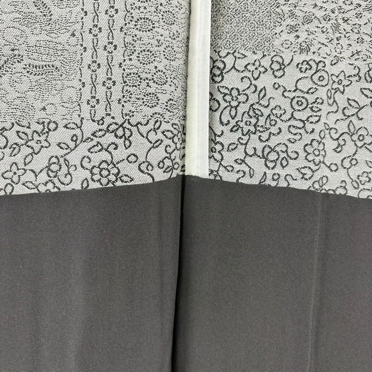 【美品】 小紋 身長156.5cm 袖長63cm S 雙層 胴抜 花唐草紋 生物 黑 純蠶絲 逸品級