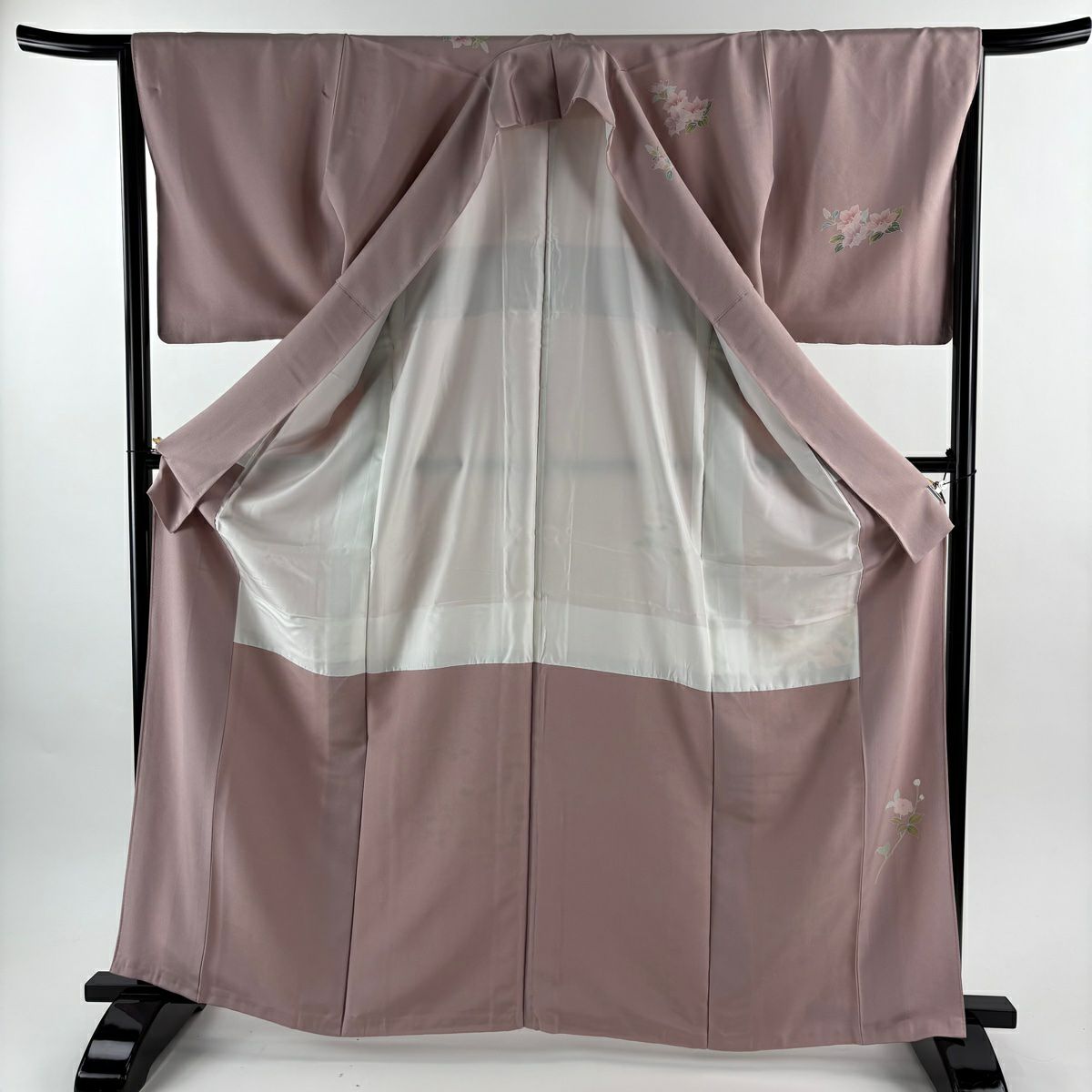 【美品】訪問服 身長166cm 袖長65.5cm M 雙層 袋帶套裝 草花紋紋 金彩裝飾 漸層 粉紅 純蠶絲 優品級