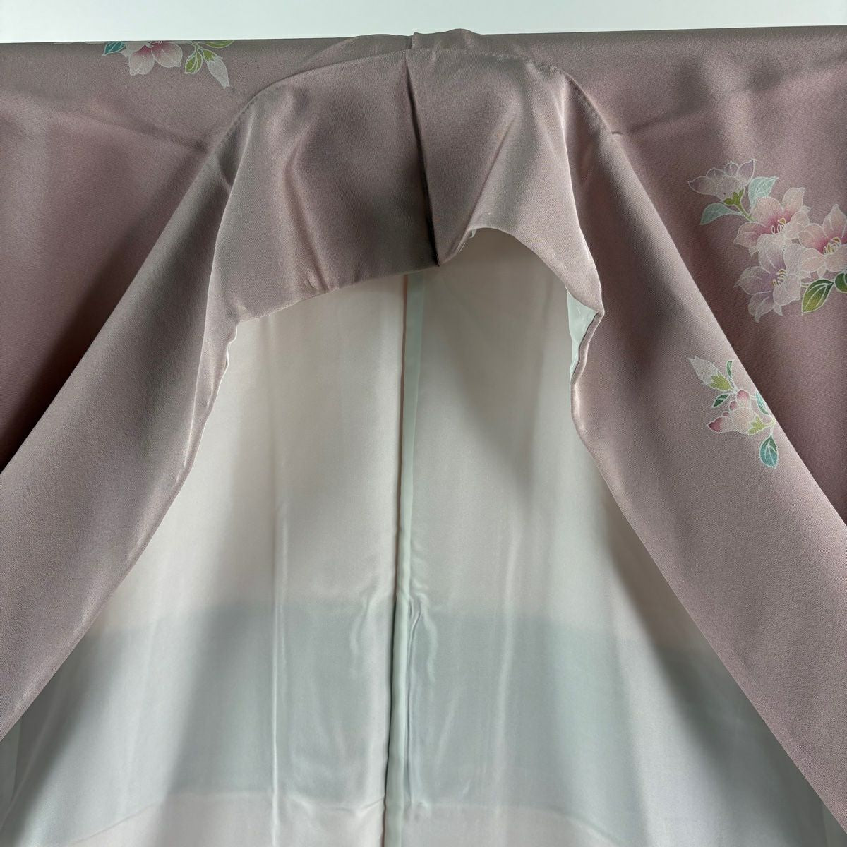 【美品】訪問服 身長166cm 袖長65.5cm M 雙層 袋帶套裝 草花紋紋 金彩裝飾 漸層 粉紅 純蠶絲 優品級