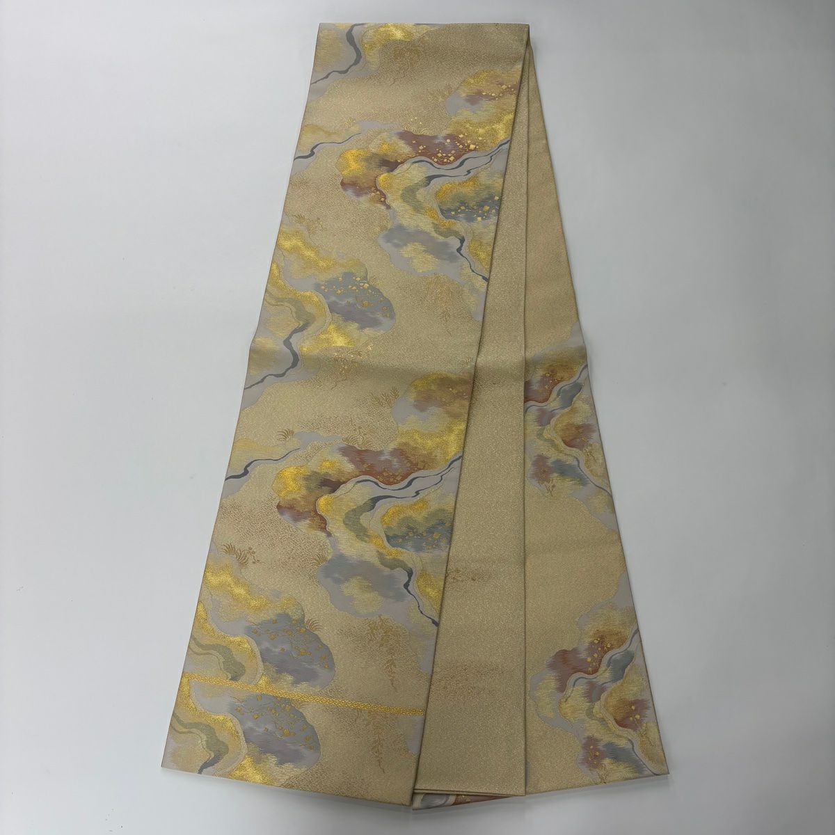 【美品】訪問服 身長166cm 袖長65.5cm M 雙層 袋帶套裝 草花紋紋 金彩裝飾 漸層 粉紅 純蠶絲 優品級
