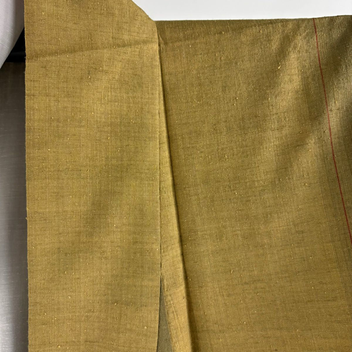 【美品】結城紬織 身長155cm 袖長64cm M 雙層 本場結城紬織 奥順 縞 黃土 純蠶絲 逸品級