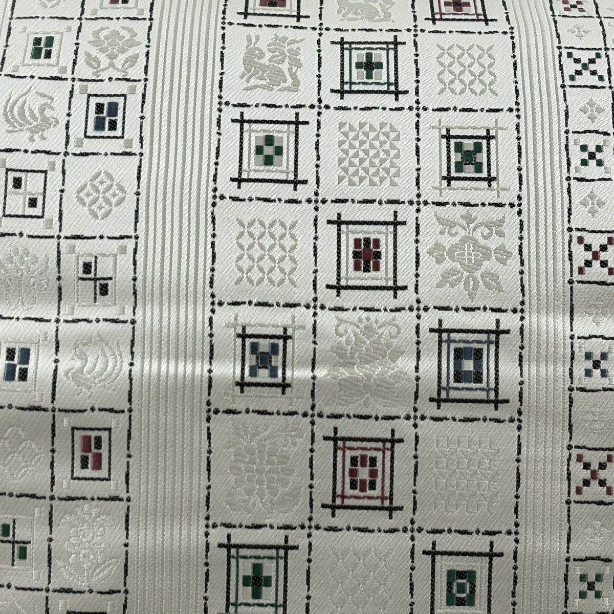 名品級八寸名古屋帶 松樹葉仕立 花兔 草花紋紋 灰白 純蠶絲