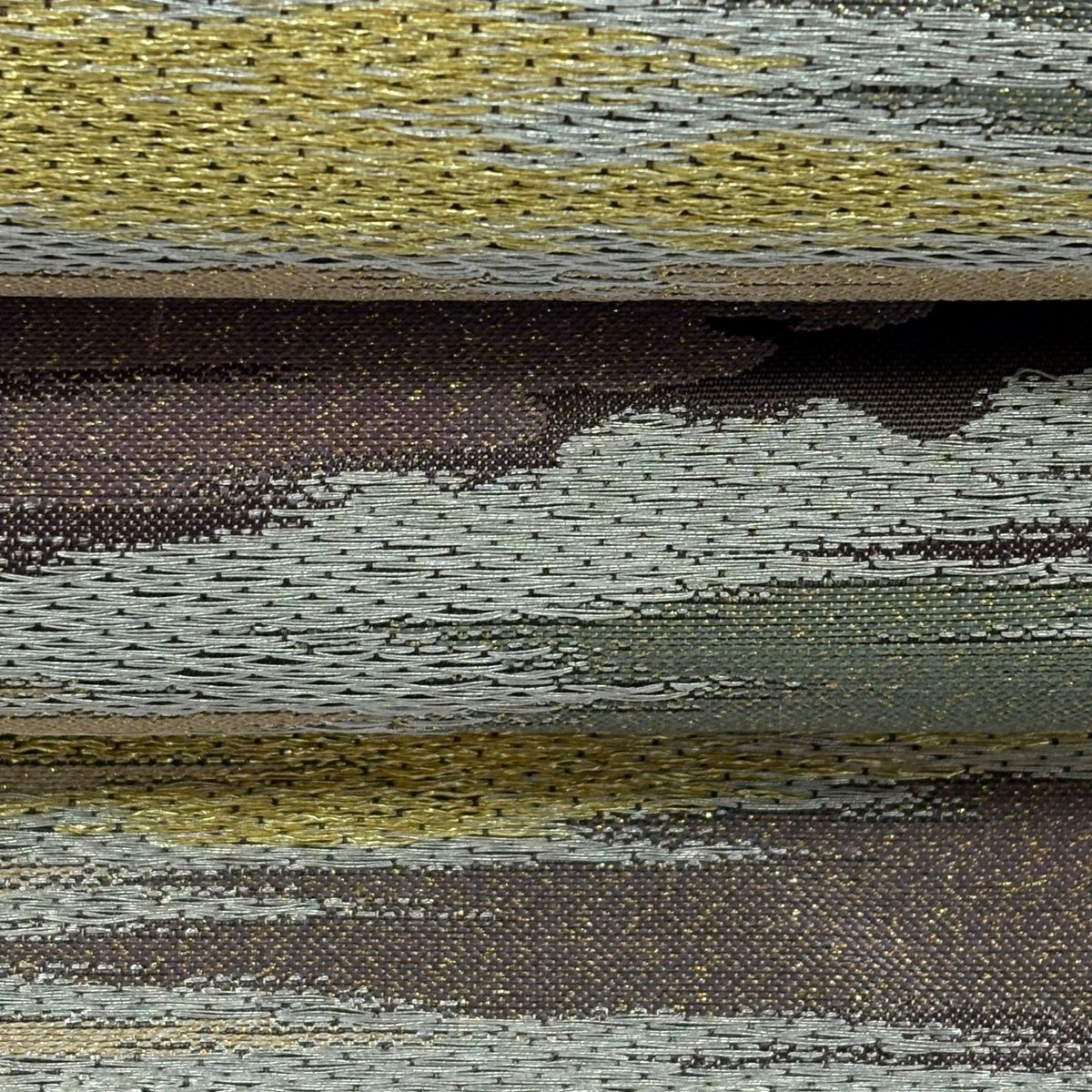 【美品】 袋帶 名品級 霞 金銀彩 金金箔 小豆 深藍 純蠶絲