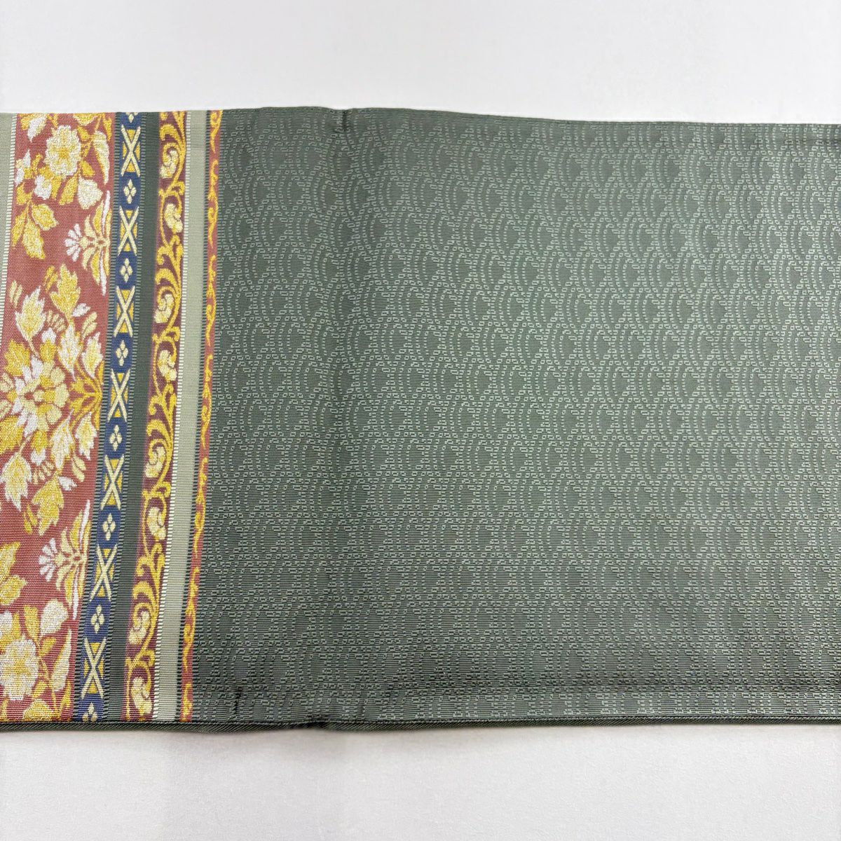 【美品】 袋帶 名品級 縞 花鳥 金銀彩 薄綠 六通 純蠶絲