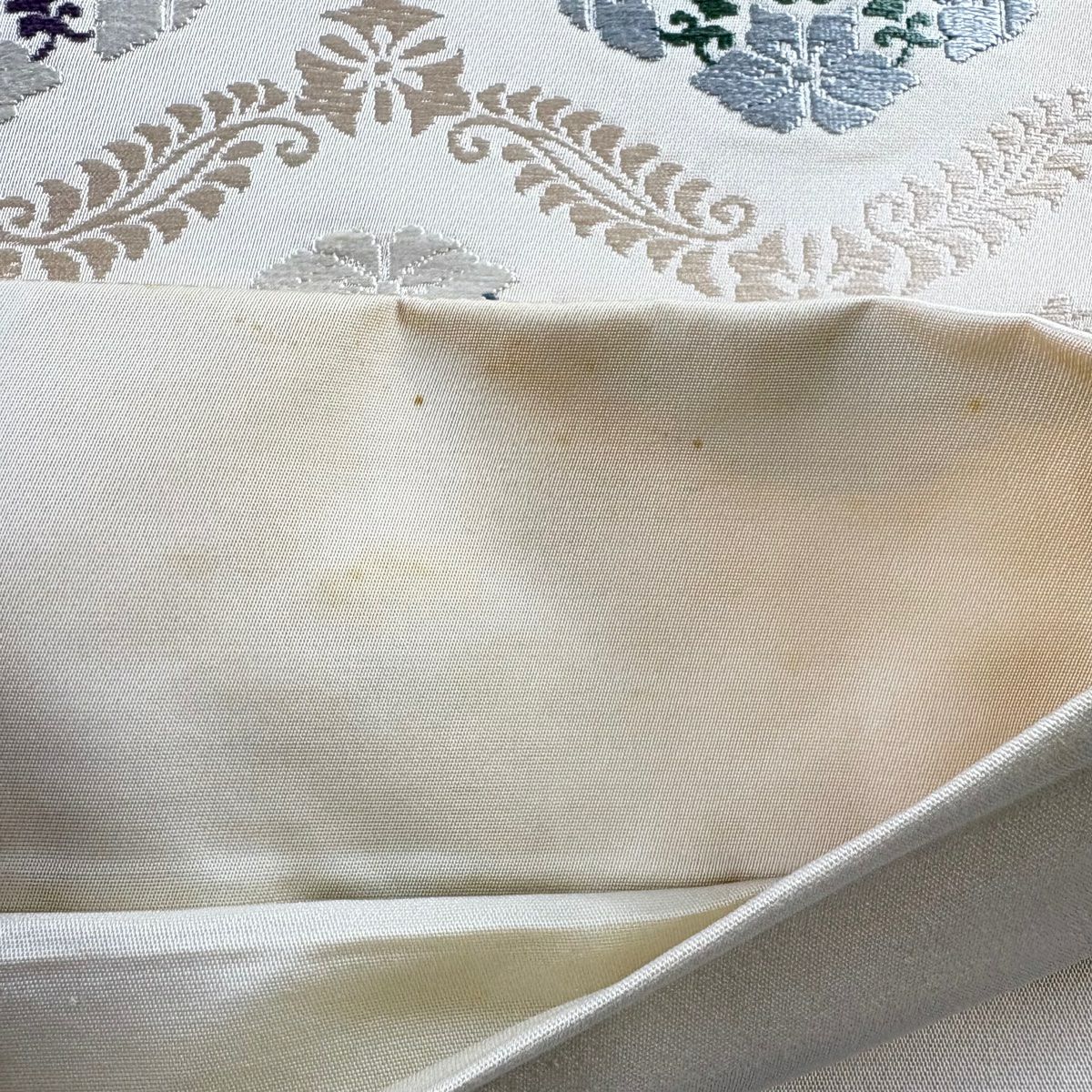 袋帶 名品級 證書齊全 華紋 龜甲 唐織 奶油色 六通 純蠶絲