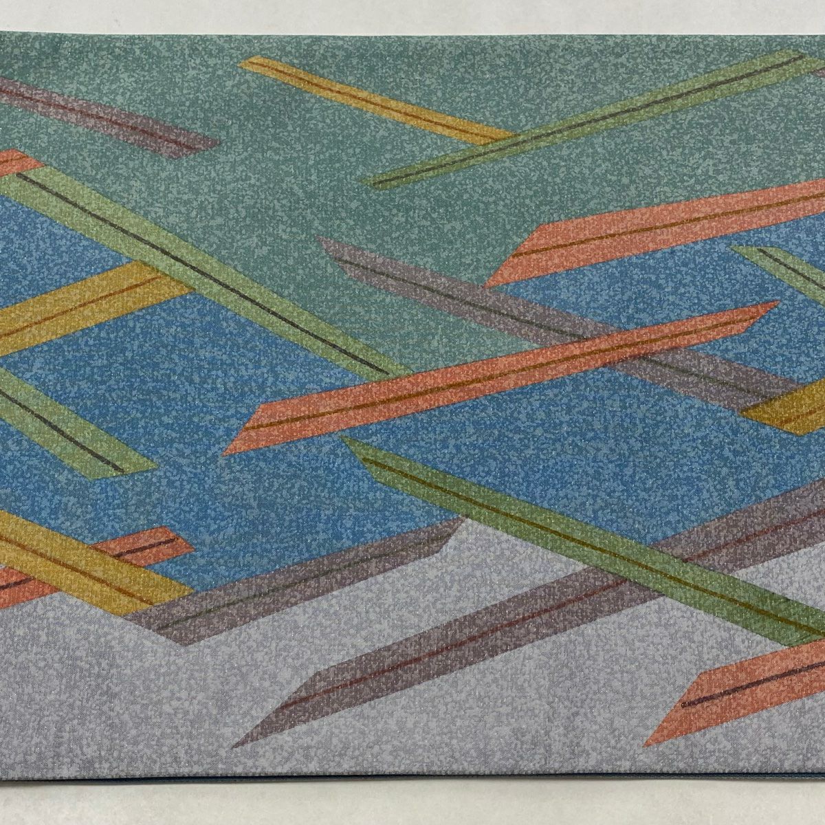 【美品】 袋帶 秀品級 紬織織 幾何學 銀通 青綠 六通 純蠶絲