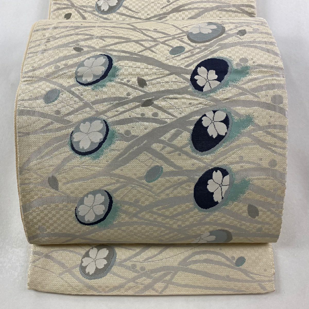 【美品】 袋帶 秀品級 樱花 露芝 奶油 六通 純蠶絲