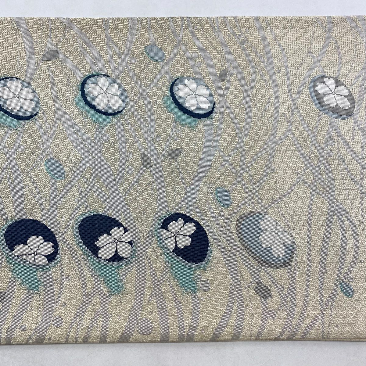 【美品】 袋帶 秀品級 樱花 露芝 奶油 六通 純蠶絲