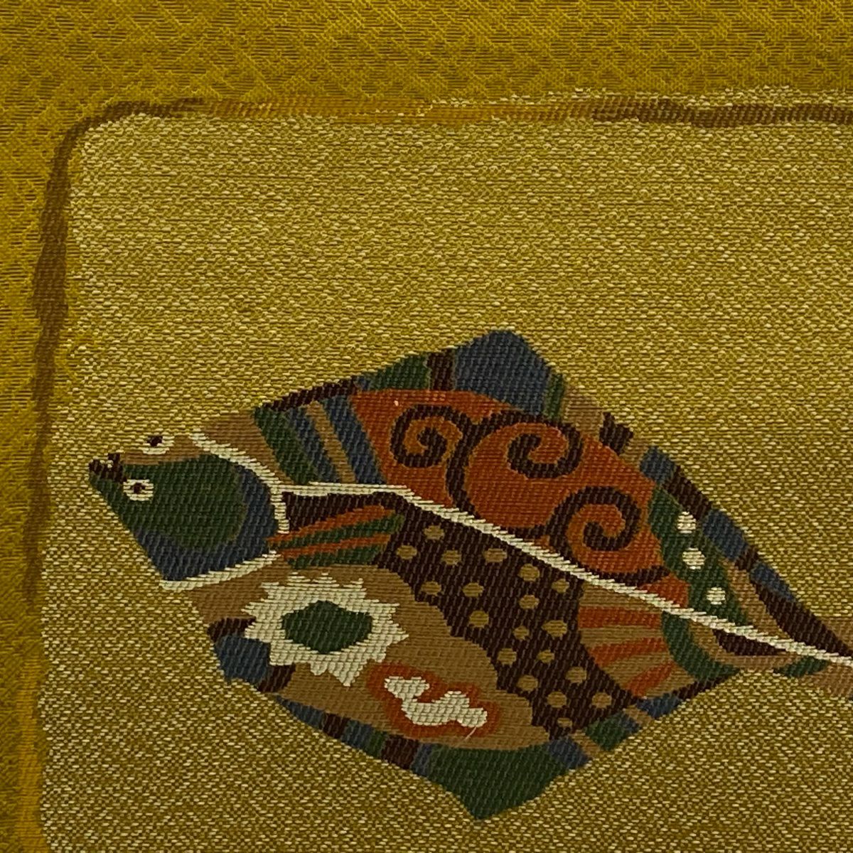 【美品】 名古屋帶 秀品級 魚 生物 黃土 純蠶絲